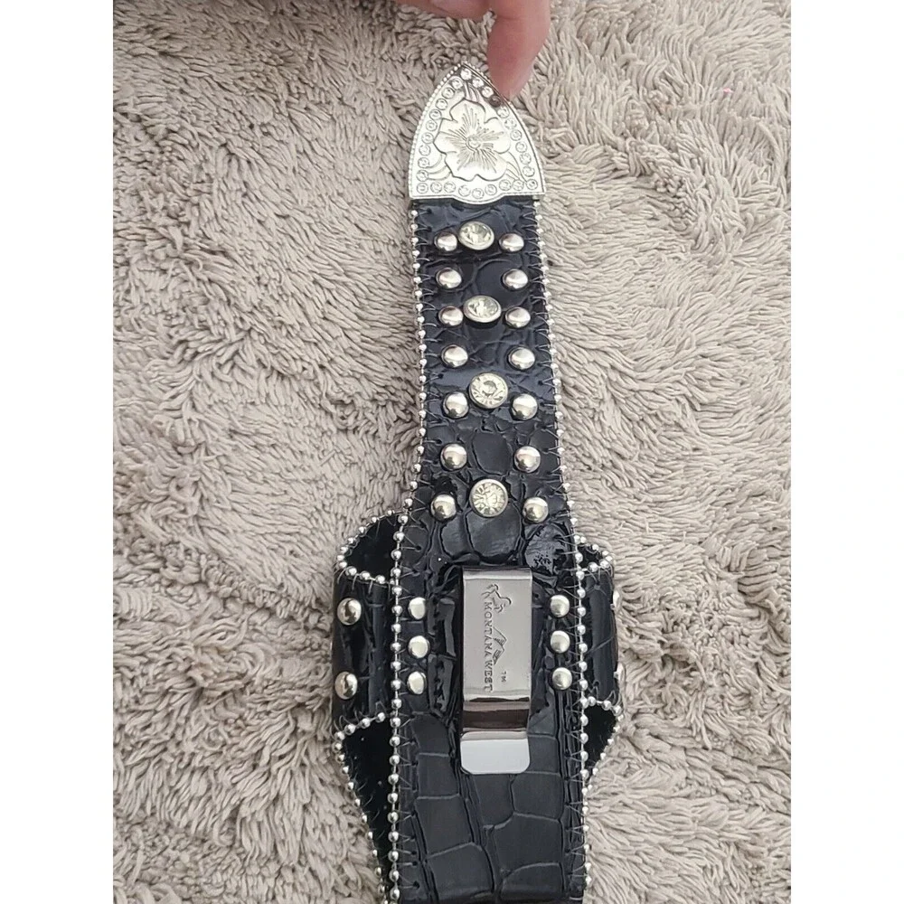 Montana West Cell Phone Case Bling Black Faux Leather Holster Clip Rhinestones